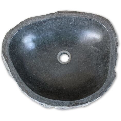 Lavabo vaque en pierre de rivière ovale 38-45 cm gris