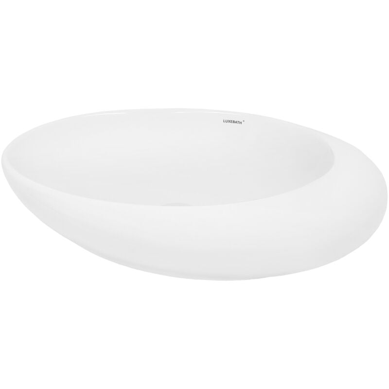 Ecd Germany Lavabo Vasque à Poser Bassin Évier Lave-Mains Salle de Bain en Céramique - 585 x 375 x 145 mm - Ovale - Blanc - sans Trop-Plein - Design