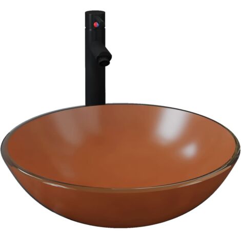 Lavabo vasque à poser Luxueux, Bac à laver, avec robinet et drain à poussoir Verre trempé OIB1435E