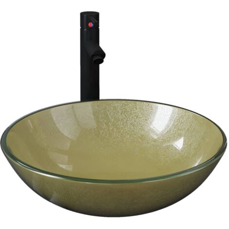 Lavabo vasque à poser Luxueux, Bac à laver, avec robinet et drain à poussoir Verre trempé OIB3987E