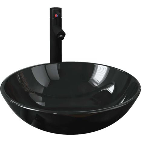 Lavabo vasque à poser Luxueux, Bac à laver, avec robinet et drain à poussoir Verre trempé OIB8937E
