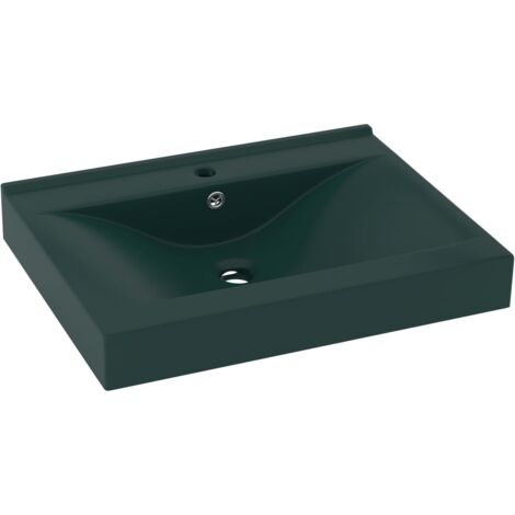 Lavabo vasque à poser Luxueux, Bac à laver, avec trou de robinet Vert foncé mat 60x46 cm Céramique OIB2145E
