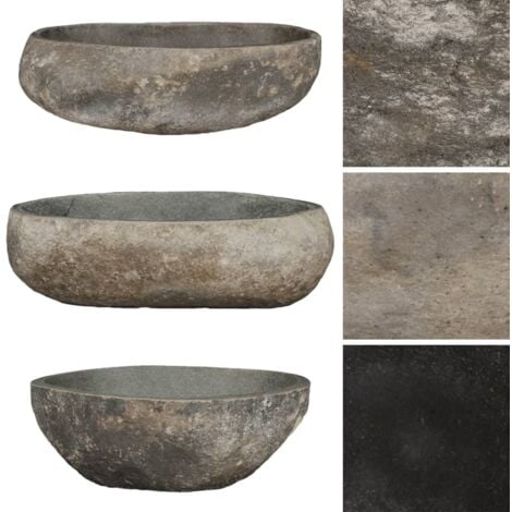 Lavabo vasque à poser Luxueux, Bac à laver, en pierre de rivière Ovale 46-52 cm OIB3306E