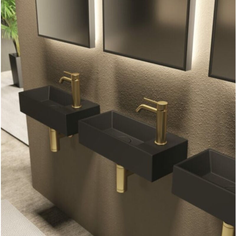 Lavabo, vasque à suspendre spy 45x20cm Noir mat Avec bonde (colori assorti) Siphon Chromé Gioia Materia