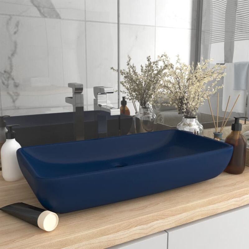 Lavabo, Vasque de luxe, Evier, Bac à laver de luxe rectangulaire bleu foncé mat 71x38 cm céramique pwfn84850 DESIGN IN