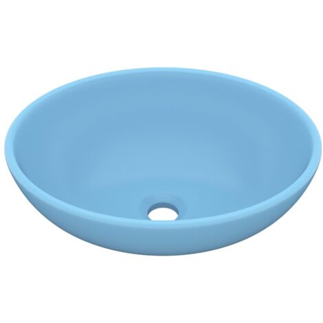 Lavabo vasque ovale de luxe diamètre 40 cm céramique bleu clair mat