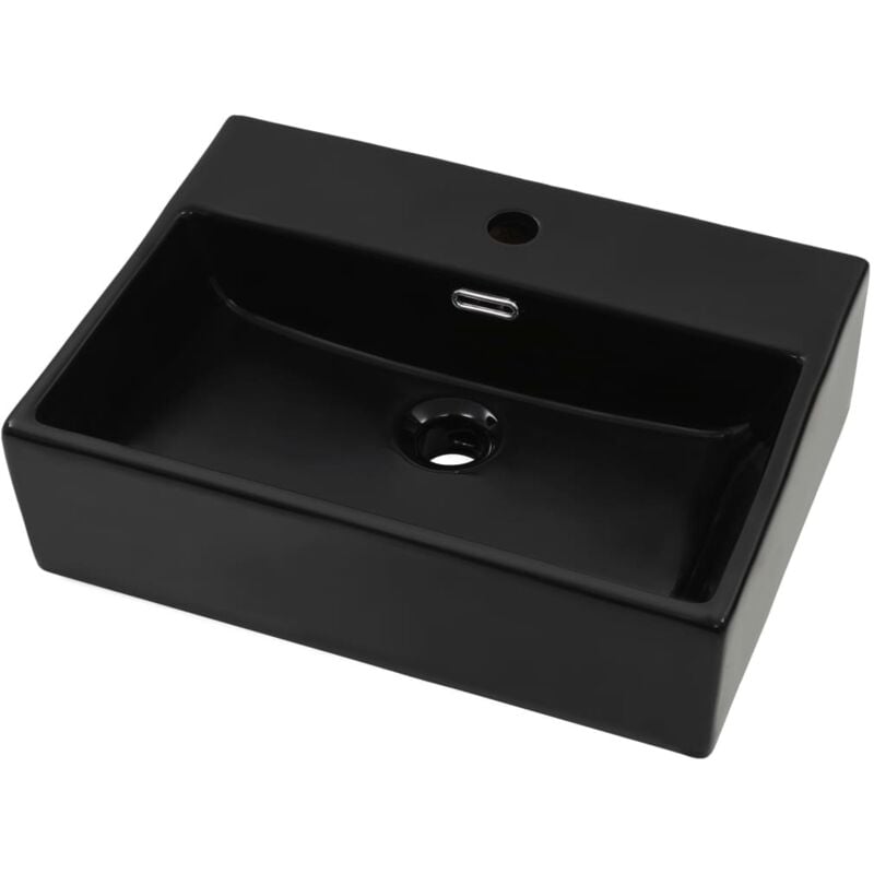 Lavabo vasque à poser Luxueux, avec trou de robinet Bac à laver, en céramique Noir 51,5x38,5x15 cm OIB1261E