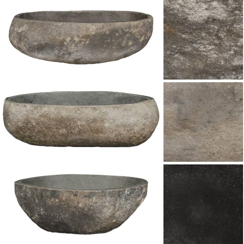 Lavabo vasque à poser Luxueux, Bac à laver, en pierre de rivière Ovale 46-52 cm OIB3306E