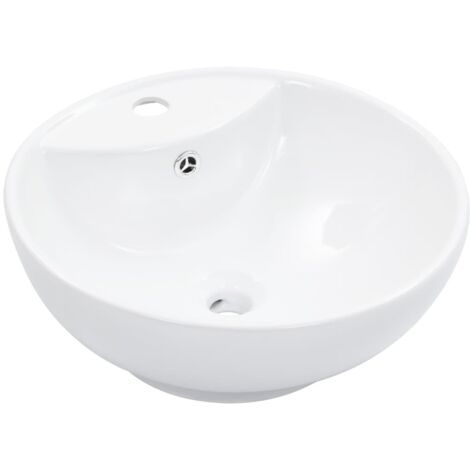Lavabo vasque salle de bain avec trop-plein diamètre 46,5 cm céramique blanc