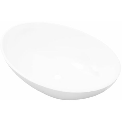 Lavabo vasque salle de bain en forme ovale 40 x 33 cm céramique blanc