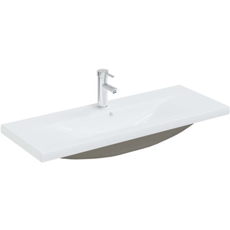 Lavabo vasque salle de bain encastré avec robinet 101 cm céramique blanc