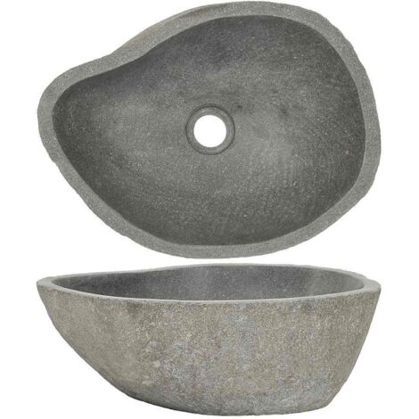 Lavabo Vasque salle de bain évier polyvalent en pierre de rivière Ovale 37-46 cm