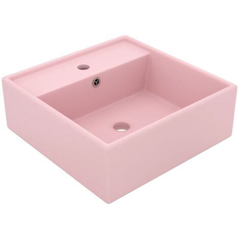 Lavabo Vasque salle de bain Lavabo à poser carré de luxe à trop-plein Rose mat 41x41 cm Céramique