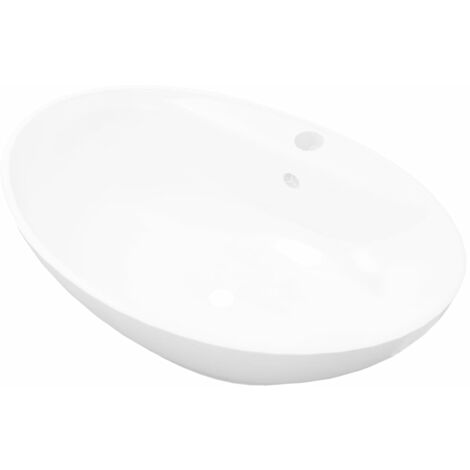 Lavabo vasque salle de bain ovale 58,5 cm avec trou de robinet céramique blanc