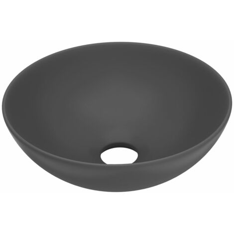 Lavabo vasque salle de bain rond diamètre 28 cm céramique gris foncé