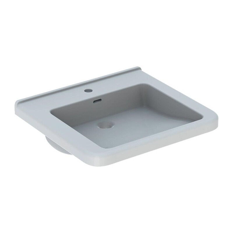 Lavabo Geberit Renova Comfort Square, adapté pmr, 60x55cm, troude robinetterie au centre, Blanc