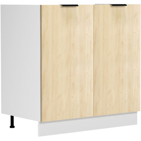 Lavabo VCM  Dimensiones aprox. AL. 82 x AN. 80 x. T. 46 cm  Gabinete con dos puertas giratorias  Muebles de cocina – Fasola (blanco / roble miel)