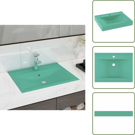 Lavabo verde claro - vidaXL Lavabo de lujo con grifo cerámica 60x46 cm verde claro - Lavabo empotrado