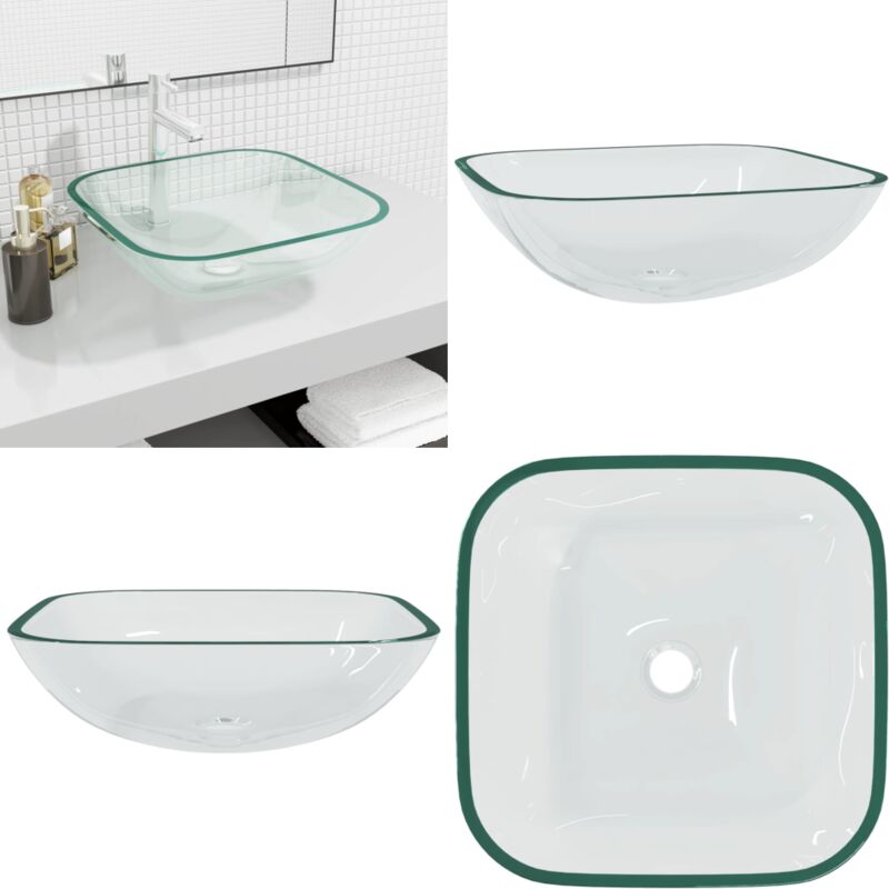 Lavabo Verre 42x42x14 cm Transparent - Lavabo En Verre - Lavabo Design - Lavabo Contemporain - Lavabo Salle De Bain - Lavabo Compact - Home & Living