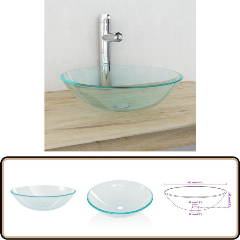 Vidaxl - Lavabo Verre trempé 42 cm Transparent - Lavabo - Évier Salle De Bain - Lavabo Design - Lavabo Verre Trempé - Lavabo Sur Meuble