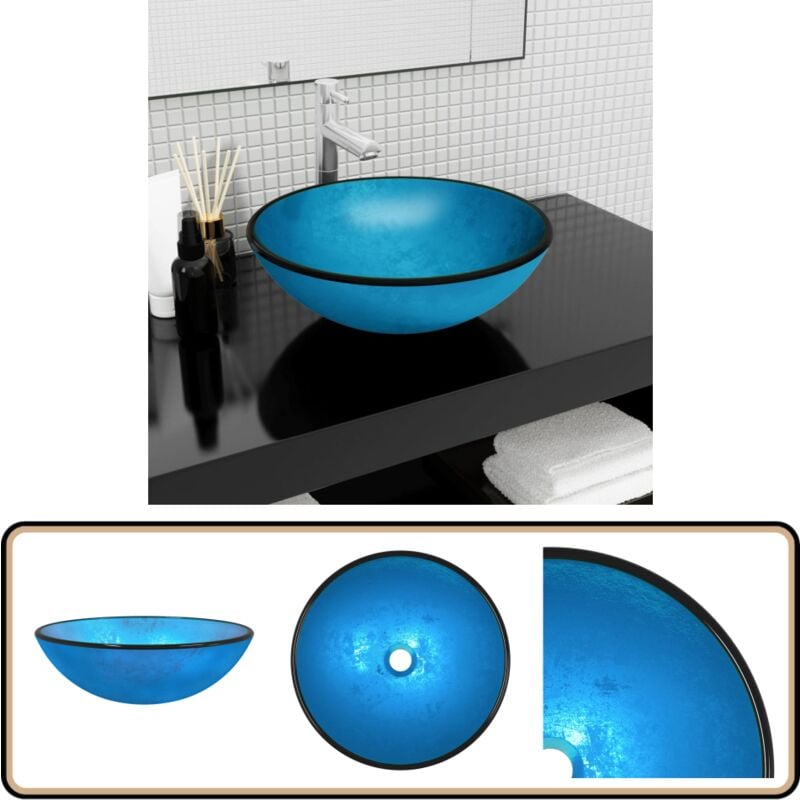 Vidaxl - Lavabo Verre trempé 42x14 cm Bleu - Lavabo - Vasque - Évier - Salle De Bain - Meuble De Salle De Bain