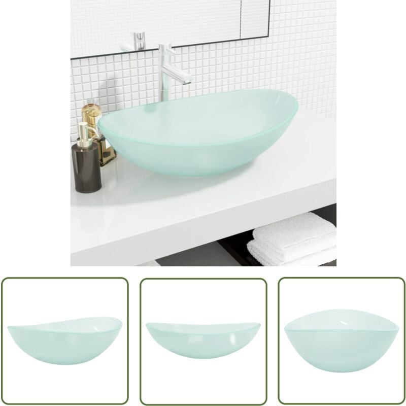 The Living Store Lavabo Verre trempé 54,5x35x15,5 cm Dépoli - Lavabo En Verre Trempé - Lavabo Design - Lavabo Salle De Bain - Lavabo Contemporain