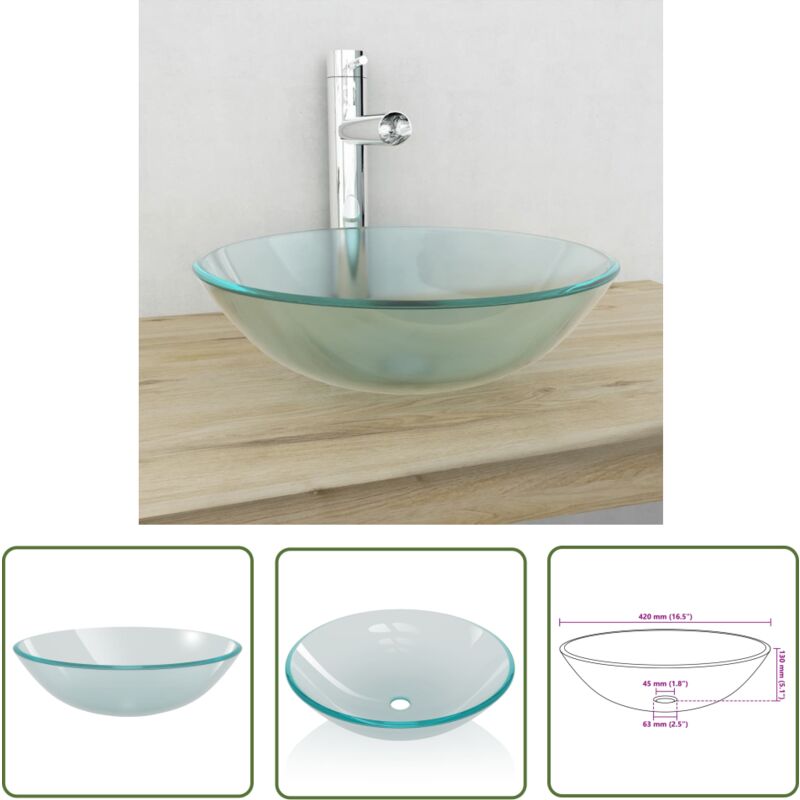 The Living Store Lavabo Verre trempé 42 cm Givré - Lavabo Design - Lavabo Suspendu - Lavabo Verre Trempé - Lavabo Blanc - Meuble Salle De Bain
