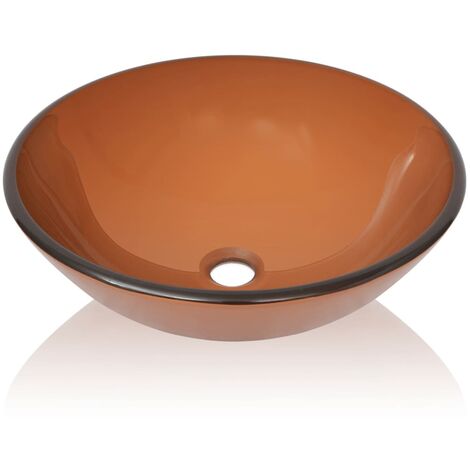 Lavabo verre trempé marron lavabo vasque evier à poser salle de bain 42 cm marron