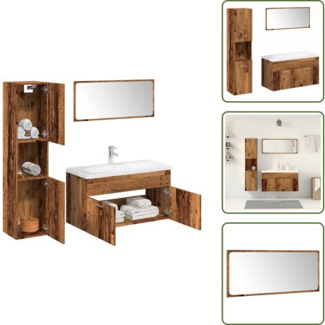Lavabo - vidaXL Juego de muebles de baño 5 piezas madera ingeniería envejecida - Muebles de baño de madera