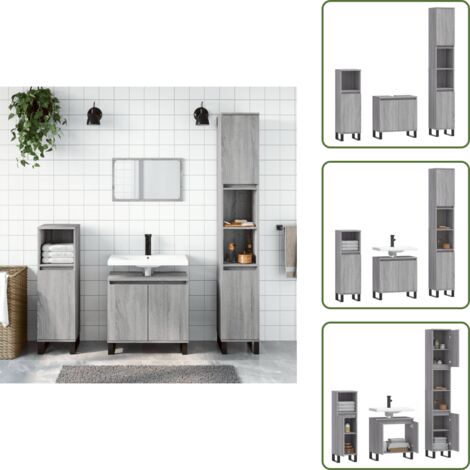 Lavabo - vidaXL Set Mobili da Bagno 3 pz Grigio Sonoma in Legno Multistrato - Mobili da bagno in legno