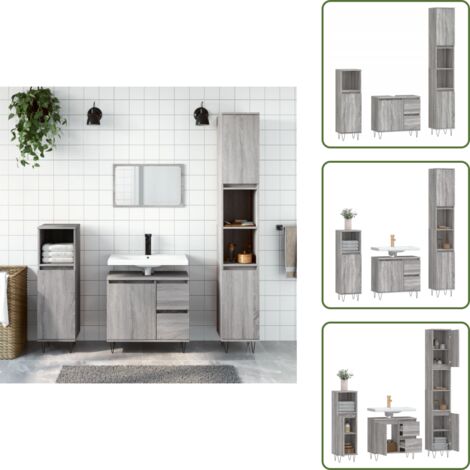 Lavabo - vidaXL Set Mobili da Bagno 3 pz Grigio Sonoma in Legno Multistrato - Mobili in legno