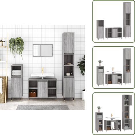 Lavabo - vidaXL Set Mobili da Bagno 3 pz Grigio Sonoma in Legno Multistrato - Mobili in legno