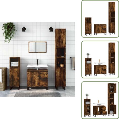 Lavabo - vidaXL Set Mobili da Bagno 3 pz Rovere Fumo in Legno Multistrato - Legno multistrato