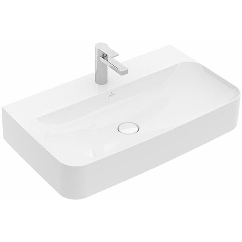 

Lavabo Villeroy und Boch Finion 41688C 800x470mm, rebosadero oculto, 1 agujero para grifo, parte inferior lijada, color: Cerámica Blanca - 41688CR1