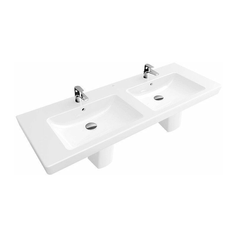 

Villeroy&boch - Lavabos dobles, 1300 x 470 mm, Rectangular, para dos grifos de 3 orificios, orificio central perforado, sin rebosadero, Sanitarios