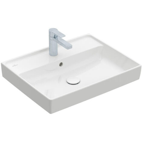 Lavabos muraux, 600 x 470 mm, Rectangulaire, Modèle déposé, modèle meulé, pour robinetterie à 3 trou s, trou de robinetterie central percé, avec trop-plein, TitanCeram, Blanc