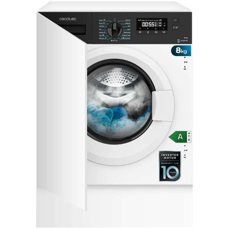 Lavadora integrable de 8 kg de capacidad y 1400 rpm, 16 programas, clase A, Motor Inverter Plus, SteamMax.