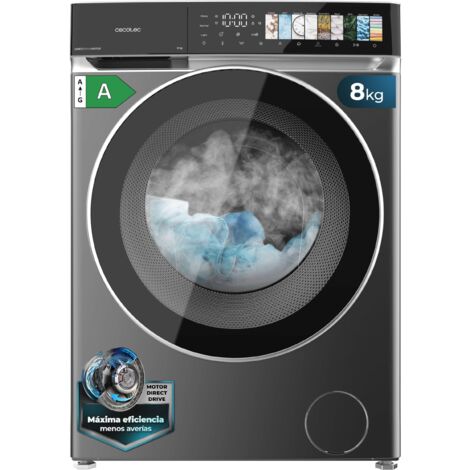 Lavadora de 8 kg color steel y clase a, con motor direct drive y  1400 rpm, 11 programas, panel de control fullcolor, puerta xxl y función vapor steammax, spa care, soil level, delay end, my fav.