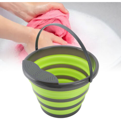 Lavadora ultrasónica plegable de 10 litros para ropa interior y de bebé: portátil, compacta, con carcasa de ABS verde y cubo.