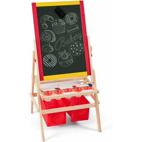 Lavagna a Doppia Faccia per Bambini, Cavalletto con Accessori Completi, Tavolo da Disegno per Ragazzi, di Legno, 106,5x79x52,5 cm