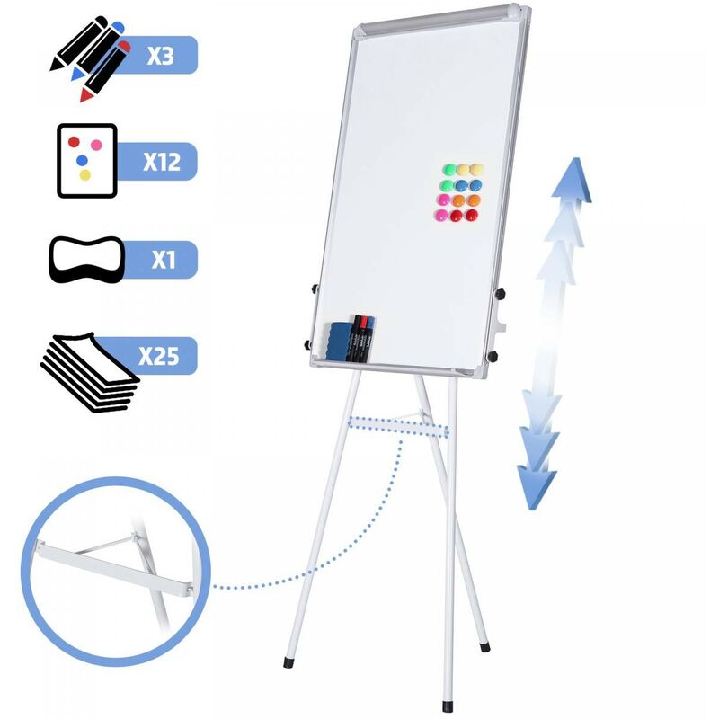 Image of Flivastore - Lavagna a Fogli Mobili - con Cavalletto, 60 x 90 cm, Doppia Funzione, Altezza Regolabile - Lavagna Portablocco a Treppiede, Flip