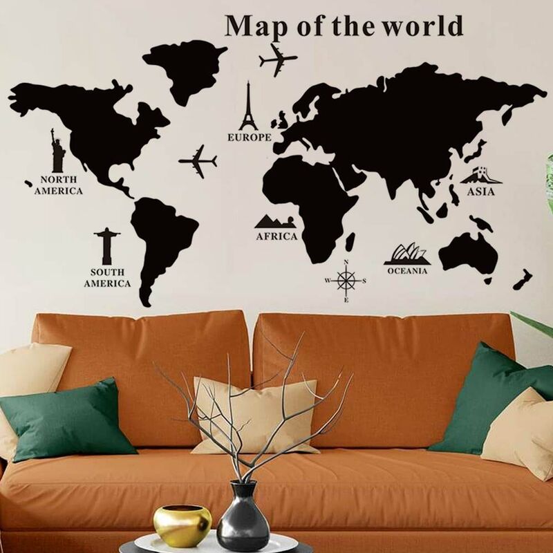 Image of Mappa del mondo Adesivo da Parete Mappamondo Globo Lavagna 102cm pvc + Gessetti