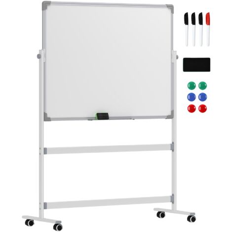 Lavagna Bianca Magnetica a 2 Facce con Accessori e 4 Ruote 127x50x165 cm