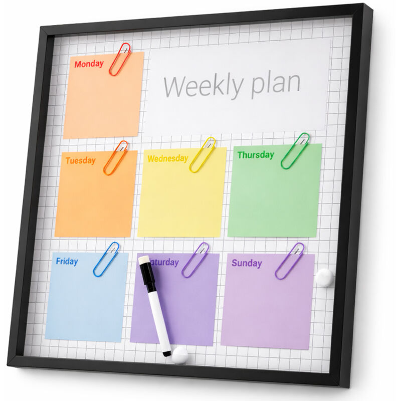 Lavagna Cancellabile Calendario Cornice Legno 40x40cm con Pennarello e Calamite