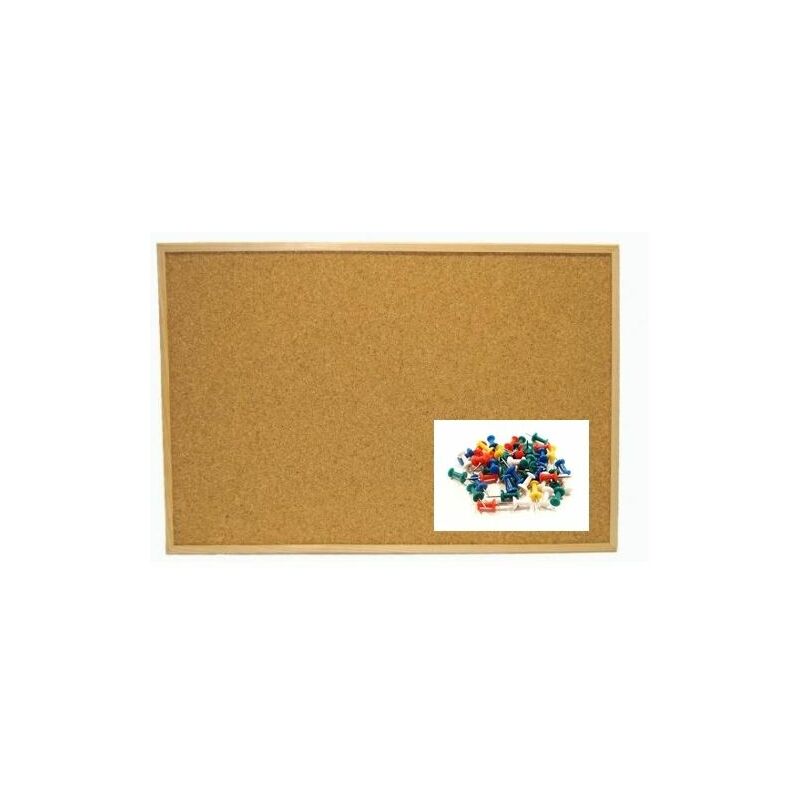 Image of Lavagna lavagnetta in sughero per appunti memo e adesivi con 50 spilli cm 40X30