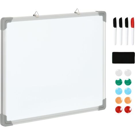 Lavagna Magnetica da Parete 60x1.8x45 cm con Gomma Pennarelli e Magneti in Alluminio Bianco