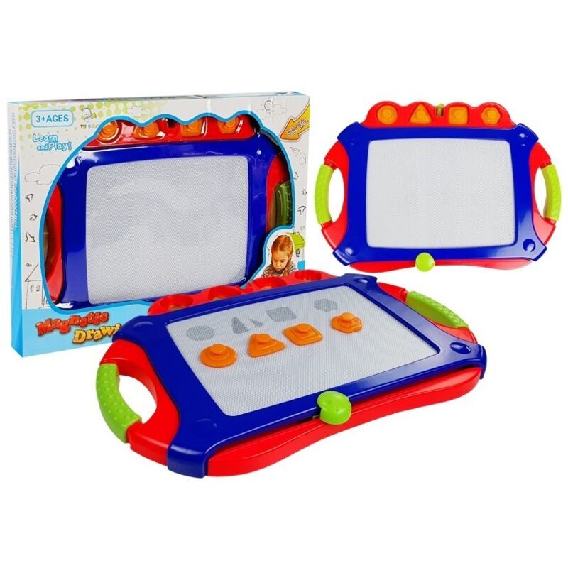 Lavagna magnetica, iscrizione blu, francobolli