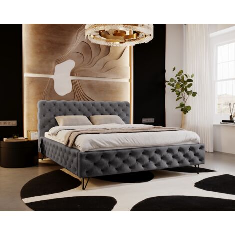 Laval Polsterbett 160x200 cm, Glamour, Chesterfield - Polstetrbett mit Lattenrost Dunkelgrau (Paros 06)