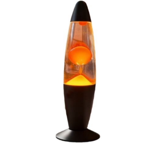 Lavalampe – Stimmungsbeleuchtung mit Flüssigkeitseffekt und orangefarbenem Licht – Retro-Art-Deco-Design mit glänzender Aluminiumoberfläche – 1 Stück – Für Wohn- oder Schlafzimmer – Schwarz