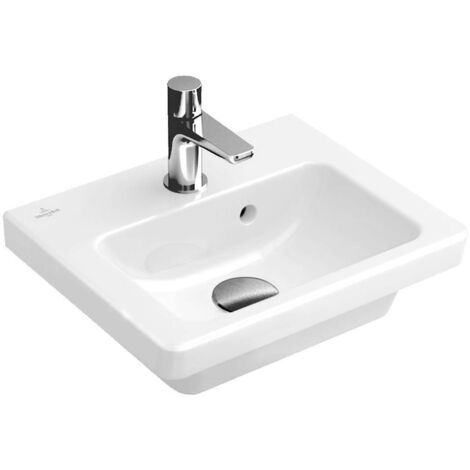 Lavamani, 370 x 305 mm, Rettangolare, per rubinetteria monoforo, foro per rubinetteria forato, con troppopieno, Porcellana sanitaria Bianco